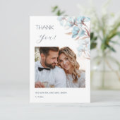 Blue Layered Flowers Wedding Thank You Card Dankeskarte (Stehend Vorderseite)