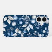 Blue Leaf Berry Pattern iPhone 16 Hülle (Rückseite (Horizontal))