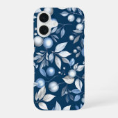 Blue Leaf Berry Pattern iPhone 16 Hülle (Rückseite)