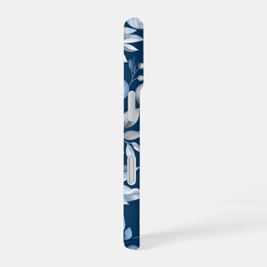 Blue Leaf Berry Pattern iPhone 16 Hülle (Rechte Seite)