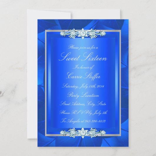 Blue Leaf & Bow 16 . Geburtstag Einladung (Rückseite)