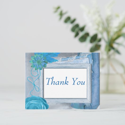 Blue Leaf Vielen Dank Postkarte (Stehend Vorderseite)