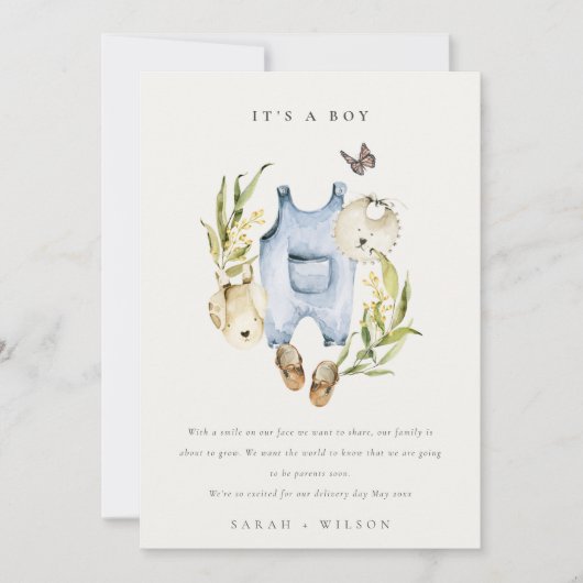 Blue Leafy Foliage Bekleidung Baby Ankündigung (Vorderseite)