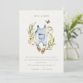 Blue Leafy Foliage Bekleidung Baby Ankündigung (Stehend Vorderseite)