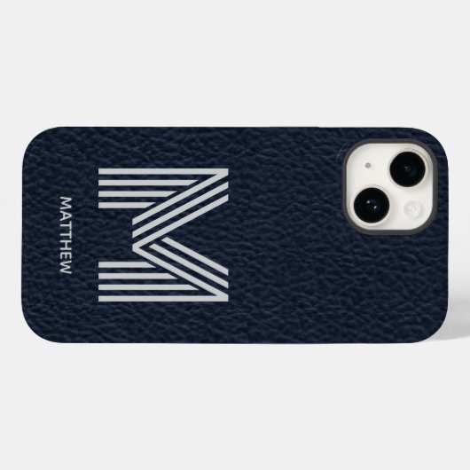 Blue Leather Bold Monogram Masculine I Phone Case (Rückseite (Horizontal))