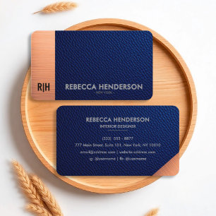 Blue Leather & Copper Luxe Business Card Visitenkarte