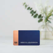 Blue Leather & Copper Luxe Business Card Visitenkarte (Stehend Vorderseite)