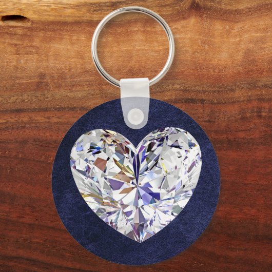 Blue Leather Diamond Heart Keychain Schlüsselanhänger (Vorderseite)