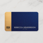 Blue Leather & Gold Luxe Business Card Visitenkarte (Vorderseite)