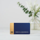 Blue Leather & Gold Luxe Business Card Visitenkarte (Stehend Vorderseite)