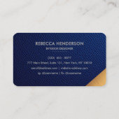 Blue Leather & Gold Luxe Business Card Visitenkarte (Rückseite)
