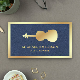 Blue Leather Gold Violin Music Teacher Violinist Visitenkarte