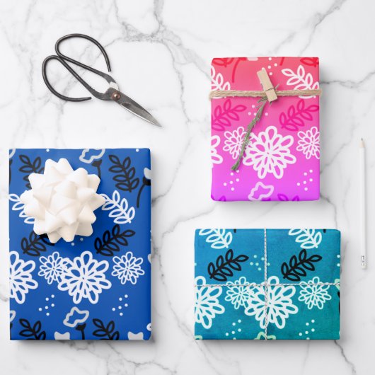 Blue leaves romantic garden geschenkpapier set (Vorderseite)