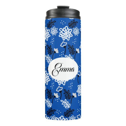 Blue leaves romantic garden thermosbecher (Vorderseite)