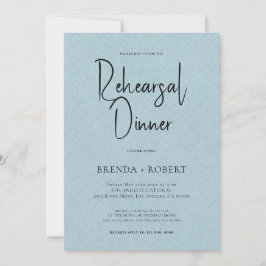Blue Leinen Simple Black Script Probe Dinner Einladung