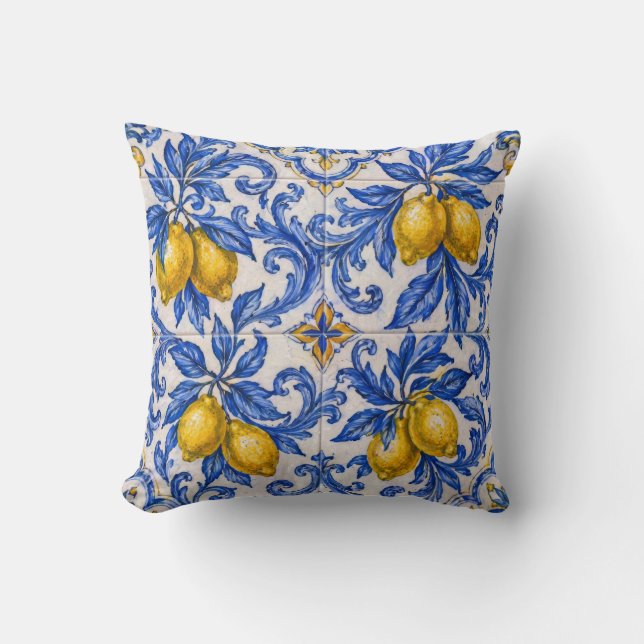Blue Lemon Azulejo Tile Kissen (Vorderseite)
