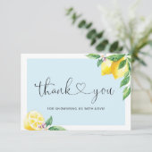 Blue Lemon Baby Dusche danke Karte (Stehend Vorderseite)