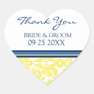 Blue Lemon Damask Vielen Dank für Ihre Hochzeit de Herz-Aufkleber