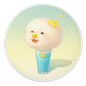 Blue Lemon Float: Lächelnde Bichon Zuckerwatte Keramikknauf (Vorderseite)