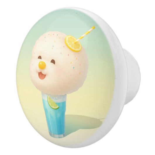 Blue Lemon Float: Lächelnde Bichon Zuckerwatte Keramikknauf (Rechts)
