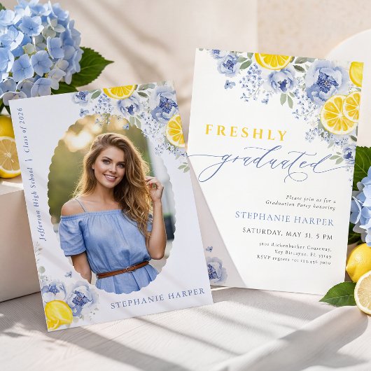 Blue Lemon Freshly Graduated Invitation Einladung