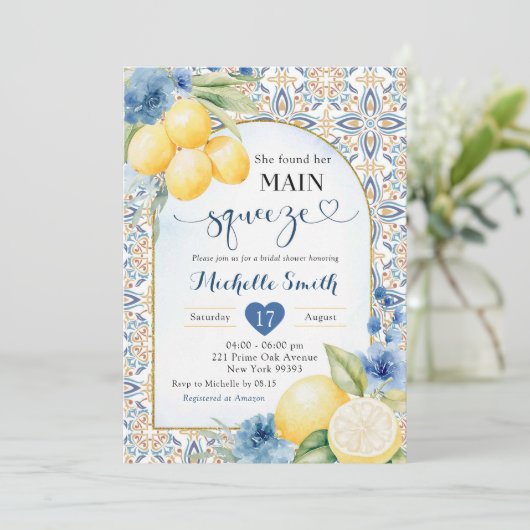 Blue Lemon Main Squeeze Dusche Einladung (Stehend Vorderseite)