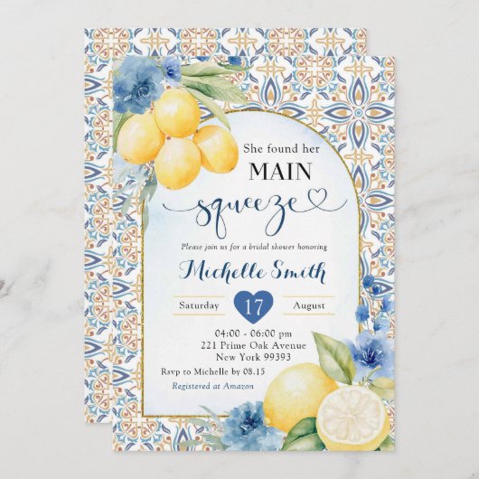 Blue Lemon Main Squeeze Dusche Einladung (Vorne/Hinten)