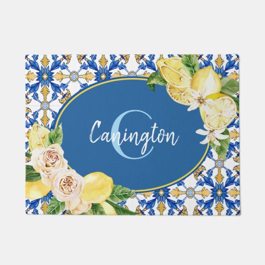Blue Lemon Median Monogram Name New Zuhause Do Fußmatte (Vorderseite)