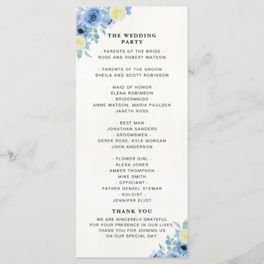 Blue Lemon Mediterranean Ceremony Programm (Rückseite)