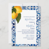 Blue Lemon Tile Chic Stilvolle Hochzeit Einladung (Vorderseite)