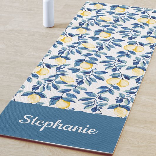 Blue Lemon Watercolor Custom Name Yogamatte