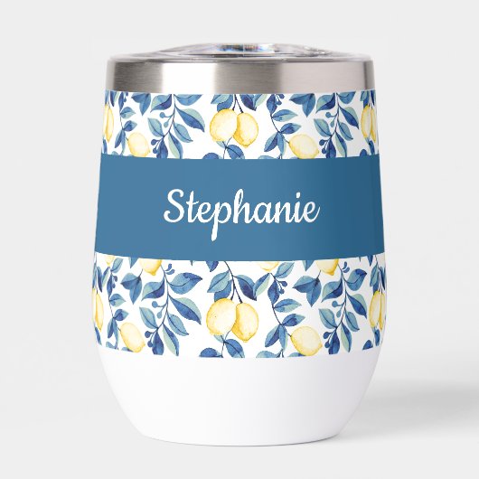 Blue Lemon Watercolor Monogram Name (Vorderseite)
