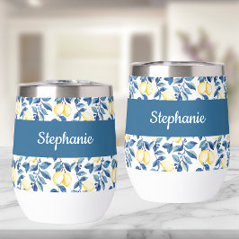 Blue Lemon Watercolor Monogram Name