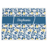 Blue Lemon Watercolor Monogram Name Large Große Geschenktüte (Vorderseite)