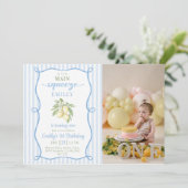 Blue Lemonade Birthday Photo Invitation Einladung (Stehend Vorderseite)