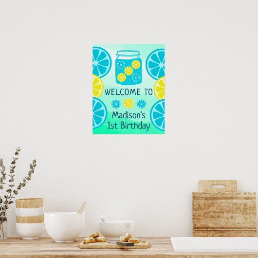 Blue Lemonade Summer Boy Birthday Welcome Poster (Küche)