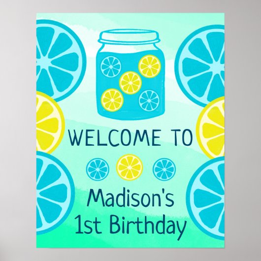 Blue Lemonade Summer Boy Birthday Welcome Poster (Vorne)