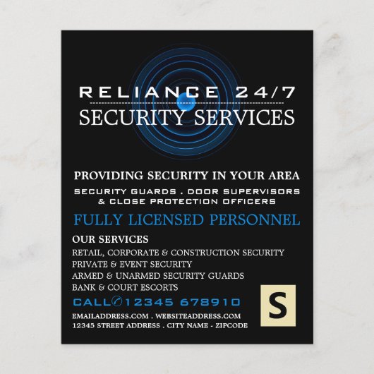 Blue Lens, Security Personal Advertising Flyer (Vorne)