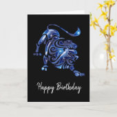 Blue Leo Sign Birthday Card Karte (Gelbe Blume)