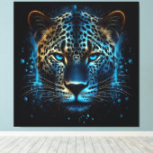 Blue Leopard AI Art Leinwanddruck (Insitu (Holzboden))