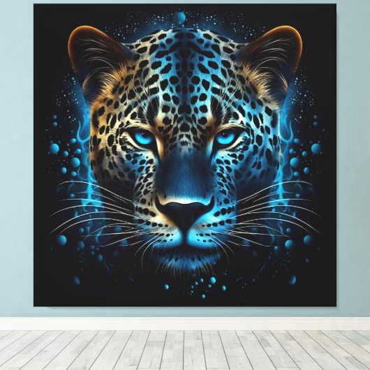 Blue Leopard AI Art Leinwanddruck (Insitu (Holzboden))
