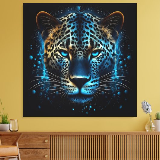 Blue Leopard AI Art Leinwanddruck (Insitu (Wohnzimmer))