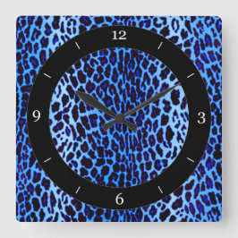 Blue Leopard Animal Print Quadratische Wanduhr
