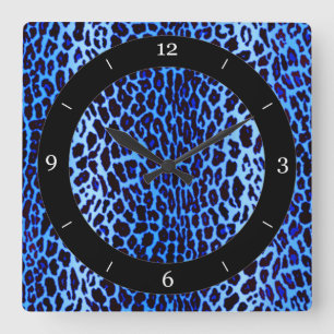 Blue Leopard Animal Print Quadratische Wanduhr