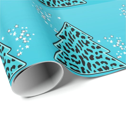 Blue Leopard Cheetah Weihnachtsbaum Geschenkpapier (Rolleneckpunkt)