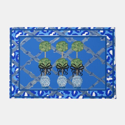 Blue Leopard Chinoiserie Ginger Jar Doormat Rug Fußmatte (Vorderseite)