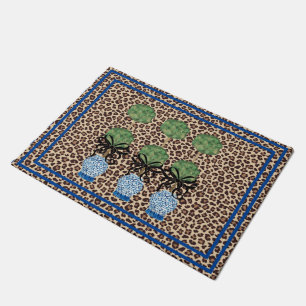 Blue Leopard Chinoiserie Ginger Jar Doormat Rug Fußmatte