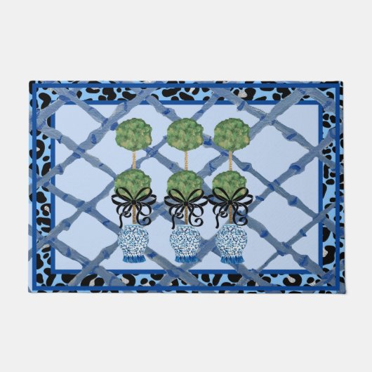 Blue Leopard Chinoiserie Ginger Jar Fußmatte (Vorderseite)