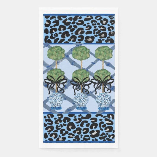Blue Leopard Chinoiserie Ginger Jar Paper Guest Serviette (Vorderseite)