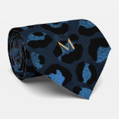 Blue Leopard Glitzer Print Gold Monogram Initial Krawatte (Gerollt)